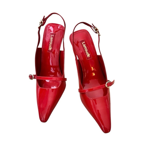 NEW Larroude Es Hi Red Patent Slingback Heels Pumps Size 5 - Picture 2 of 8